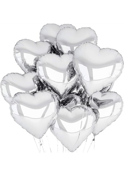 Nessiworld Metalize Parlak Gümüş Şekilli Kalp Uçan Balon Folyo 45 cm 10 Adet