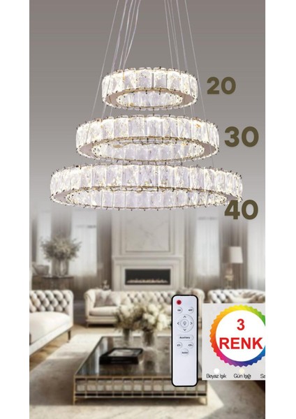 Ledli Kristal Taşlı Kumandalı Krom 3 Farklı Işık Rengi Ofis Iş Yeri Yatak Odası Salon Çocuk Odası fiyatları