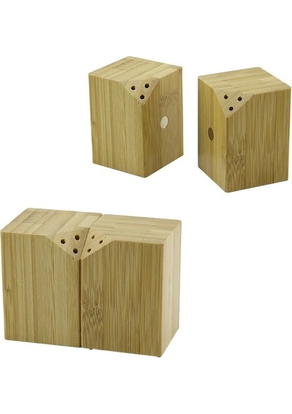 5X5CM--Y:7CM 2pcs Mıknatıslı Ikiz Ahşap Bambu Baharatlık - Tuzluk (5047)