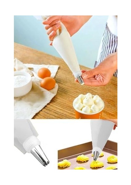 10 Parça Krema Sıkma Torbası Seti, 9 Paslanmaz Çelik Uçlu, Pasta ve Kek Süsleme Kit