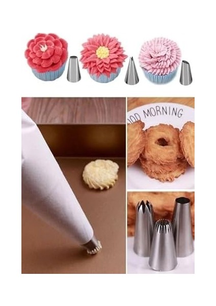 10 Parça Krema Sıkma Torbası Seti, 9 Paslanmaz Çelik Uçlu, Pasta ve Kek Süsleme Kit