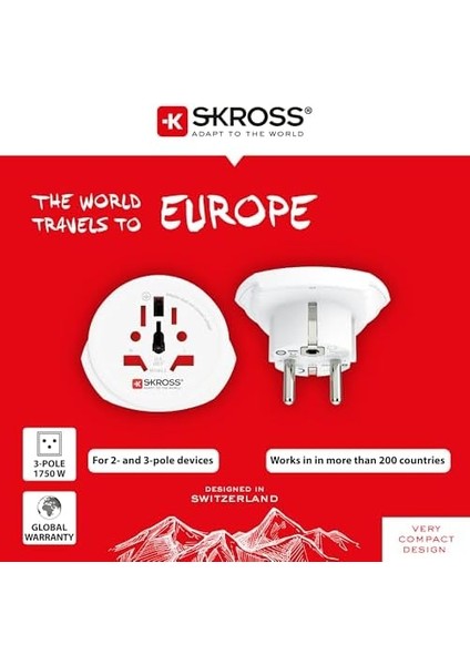 Swıss Seyahat ADAPTÖRÜ,1.500.211-E,WORLD To Europe,beyaz