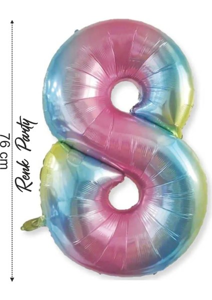 Folyo Balon 8 Rakamı Helyum Balon 76 cm Gökkuşağı - 8 Yaş Balonu - 8 Rakam Balon - 34 Inch