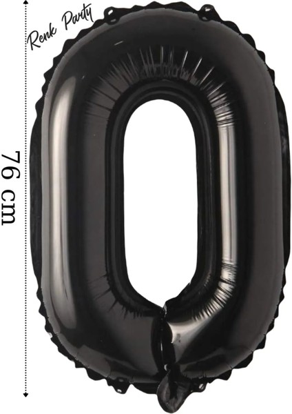 Folyo Balon 0 Rakamı Helyum Balon 76 cm Siyah Renk - 0 Yaş Balonu - 0 Rakam Balon - 34 Inch