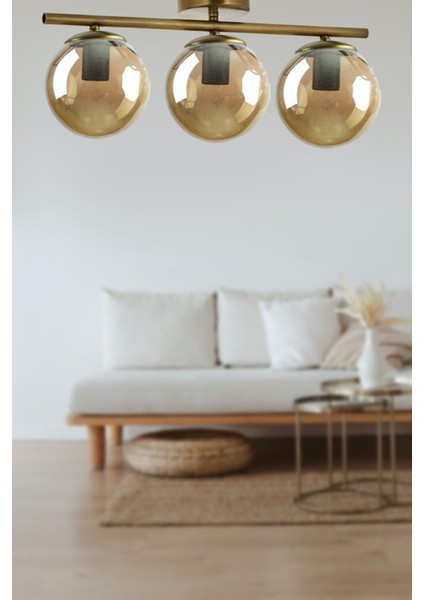 Nika Modern Eskitme Füme Cam Modern Salon - Mutfak - Yatak Odası 3 Lü Avize