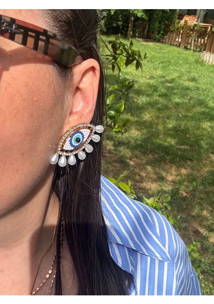 Boncuk Işlemeli Incili Göz Küpe fiyatları