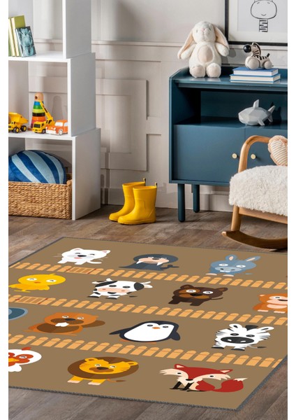 Hayvan Baskılı Kaymaz Tabanlı Makinede Yıkanabilir Çocuk Halısı