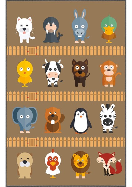 Hayvan Baskılı Kaymaz Tabanlı Makinede Yıkanabilir Çocuk Halısı modelleri