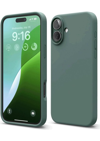 Apple iPhone 16 Kılıf Nano Içi Kadife Silikon - Koyu Yeşil Glstd
