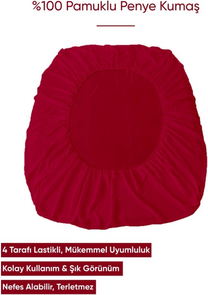 Penye Lastikli Çarşaf Pamuklu Soley Ortaboy Tek Kişilik 120X200CM Bordo