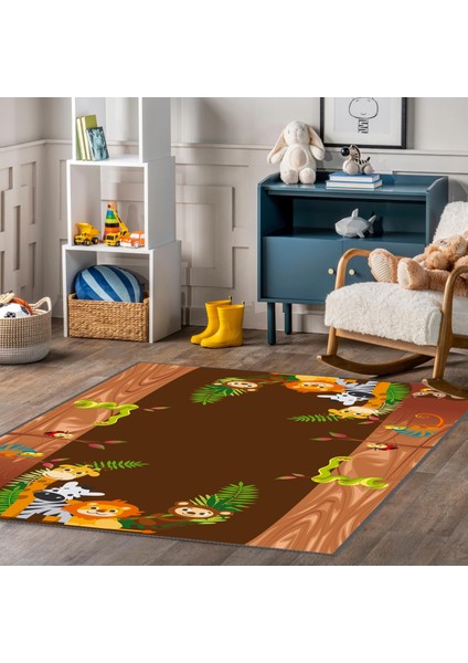Animals Kaymaz Tabanlı Makinede Yıkanabilir Çocuk Halısı