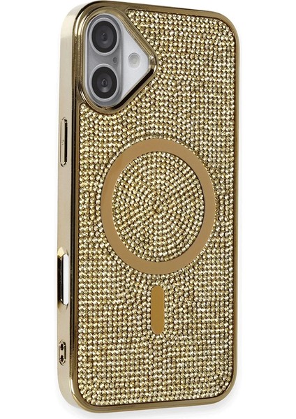 Apple iPhone 16 Kılıf Diamond Magsafe Kapak - Gold Glstd