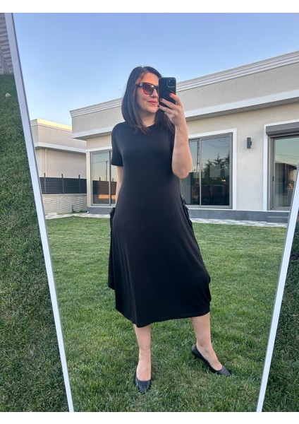 Büyük Beden Diz Altı Asimetrik Kesim Örme Elbise -BGE82 modelleri