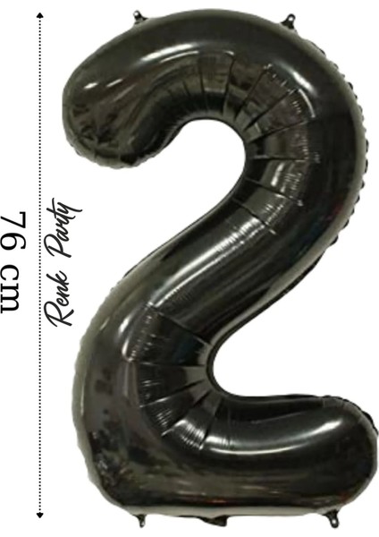 Folyo Balon 2 Rakamı Helyum Balon 76 cm Siyah Renk - 2 Yaş Balonu - 2 Rakam Balon - 34 Inch