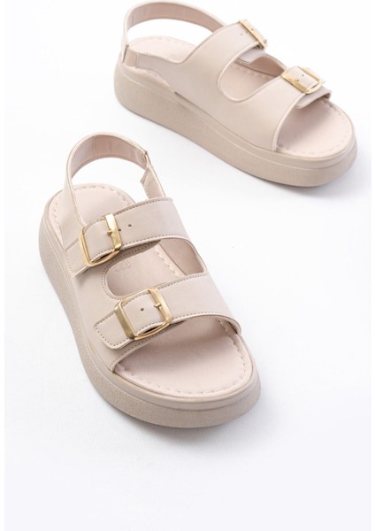 24413-572 Bej Günlük Dolgu Topuk Toka Aksesuarlı Kadın Sandalet indirimleri