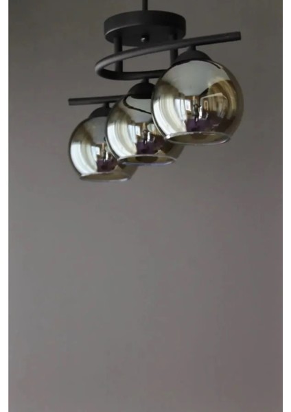 Fuji Modern Dekoratif Salon - Mutfak - Yatak Odası Siyah Renk Füme Camlı 3 Lü Avize