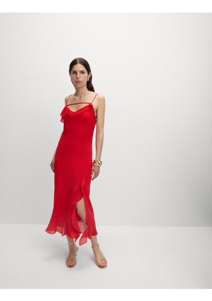 Dökümlü Yakalı Midaxi Askılı Elbise fiyatları