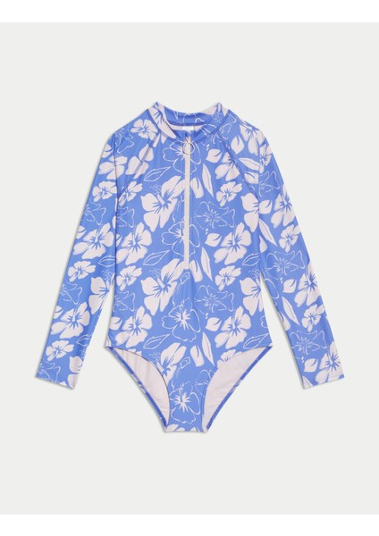 Hibiscus Desenli Uzun Kollu Mayo (6-16 Yaş)