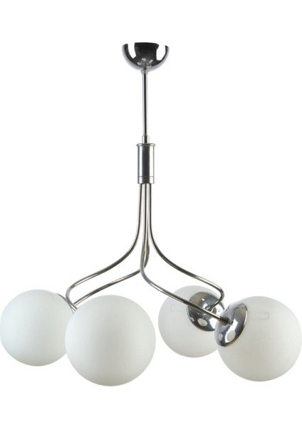 Napoli Modern Krom Renk Kapalı Beyaz Camlı Salon - Mutfak - Yatak Odası 4 Lü Avize