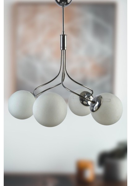 Napoli Modern Krom Renk Kapalı Beyaz Camlı Salon - Mutfak - Yatak Odası 4 Lü Avize fiyatları