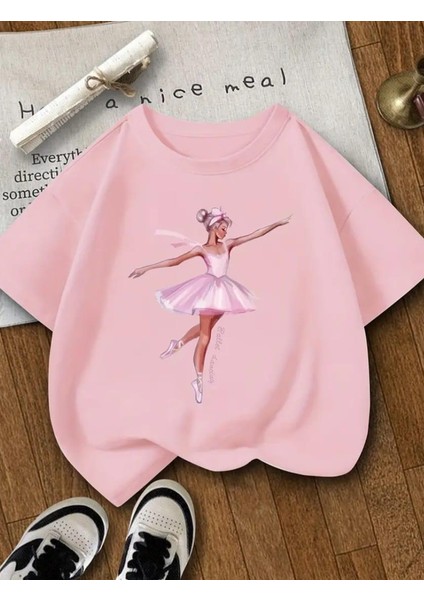 Punıx Kıds Özel Üretim Balerin Baskılı Yeni Stil Kız Çocuk Ter Tutmayan Yazlık T-Shırt