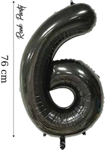 Folyo Balon 6 Rakamı Helyum Balon 76 cm Siyah Renk - 6 Yaş Balonu - 6 Rakam Balon - 34 Inch