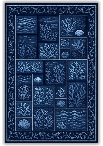 Lacivert Mercan Desenli Patchwork Eskitme Halı Dijital Baskılı Dokuma Kaymaz Tabanlı Yıkanabilir Oturma Odası Halısı fiyatları