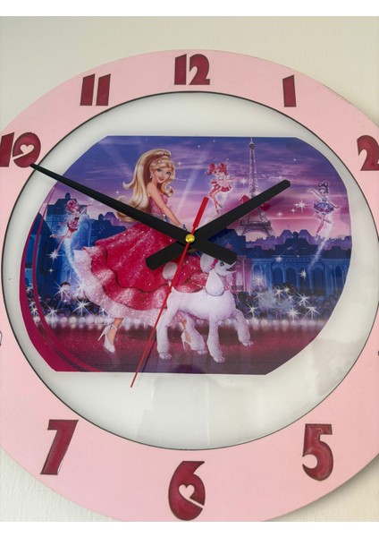 Kıds - Barbie ile Köpeği ve Paris Temalı Çocuk Odası Duvar Saati - 40 cm fırsatları