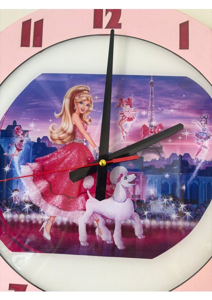 Kıds - Barbie ile Köpeği ve Paris Temalı Çocuk Odası Duvar Saati - 40 cm indirimleri