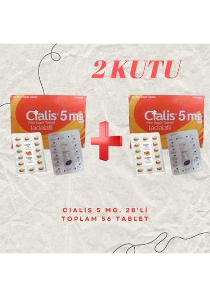 Cîalis5 Mg. Orjinal 28'li X2 Kutu Fırsat Paketi Toplam:56 Adet Tablet Cıalıs5 Mg Geciktiricil Sertleştiricilî Performans Artırma Güç Kuvvett Erkek Için Cialis_ss 5mg Bandrollü