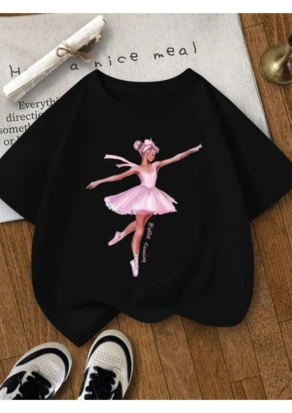 Özel Üretim Balerin Baskılı Yeni Stil Kız Çocuk Ter Tutmayan Yazlık T-Shırt