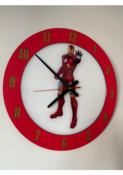Kıds - Iron Man (Demir Adam ) Temalı Ahşap Çocuk Odası Duvar Saati - 40 cm