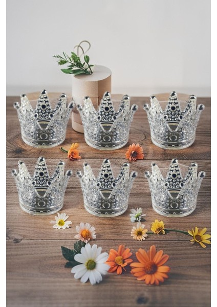 6'lı Set Kristal Taç Mumluk Şeffaf