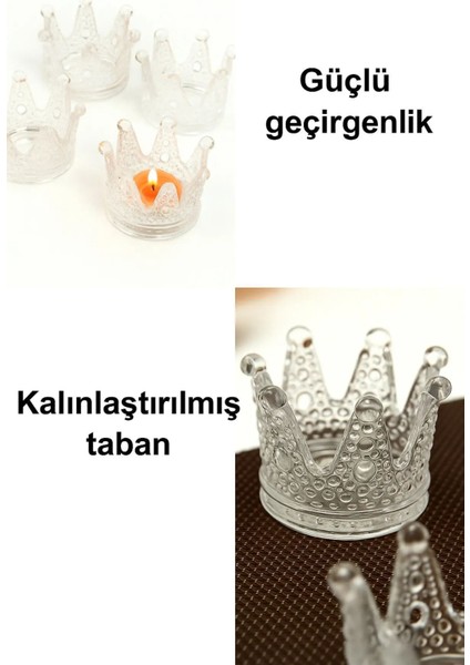 6'lı Set Kristal Taç Mumluk Şeffaf