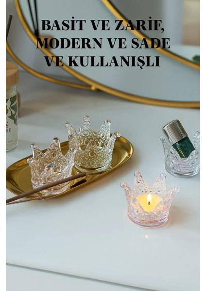 6'lı Set Kristal Taç Mumluk Şeffaf