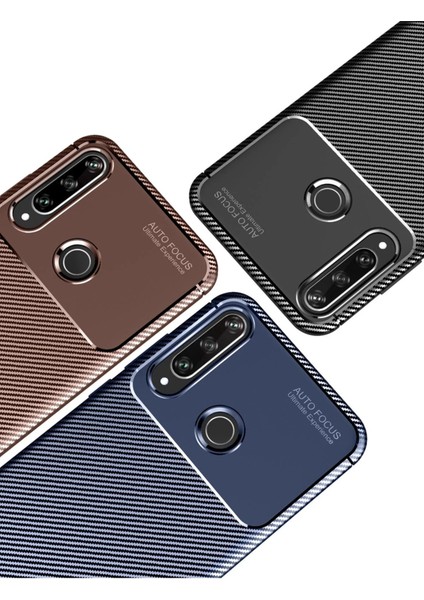 Huawei Y6P Kılıf Auto Focus Karbon Kapak - Lacivert Glstd
