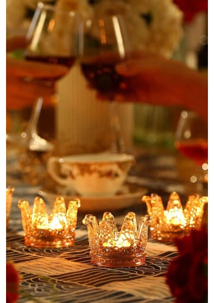 2'li Set Kristal Taç Mumluk Gold