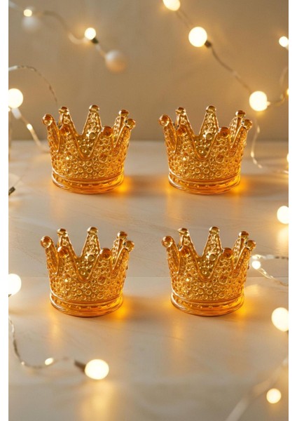 4'lü Set Kristal Taç Mumluk Gold