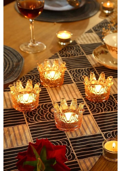 4'lü Set Kristal Taç Mumluk Gold