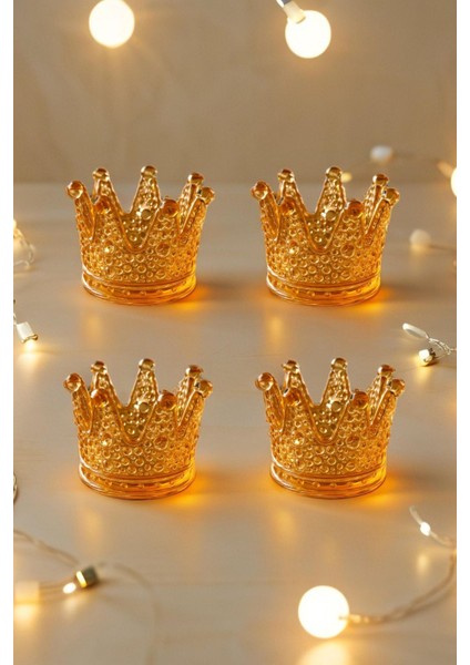 4'lü Set Kristal Taç Mumluk Gold