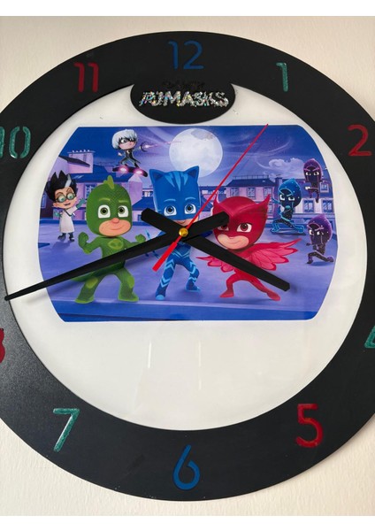 Kıds - Pijamaskeliler (Pj Masks) Temalı Ahşap Çocuk Odası Duvar Saati - 40 cm modelleri