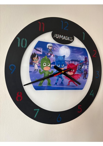 Kıds - Pijamaskeliler (Pj Masks) Temalı Ahşap Çocuk Odası Duvar Saati - 40 cm fırsatları