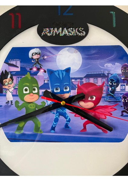 Kıds - Pijamaskeliler (Pj Masks) Temalı Ahşap Çocuk Odası Duvar Saati - 40 cm indirimleri