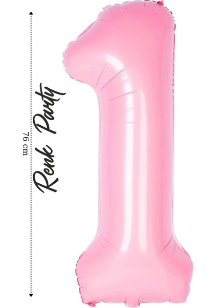 Folyo Balon 1 Rakamı Helyum Balon 76 cm Pembe Renk - 1 Yaş Balonu - 1 Rakam Balon - 34 Inch