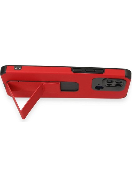 Xiaomi Redmi 10C Kılıf Mega Standlı Silikon - Kırmızı Glstd