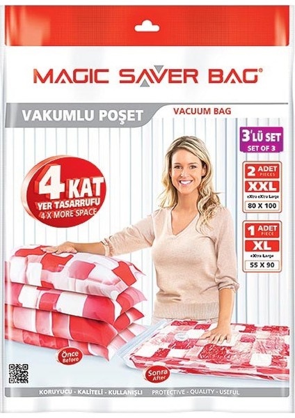 3'lü Vakumlu Saklama Poşeti