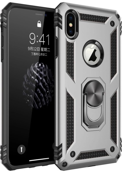 Apple iPhone Xs Max Kılıf Sofya Yüzüklü Silikon Kapak - Gümüş Glstd