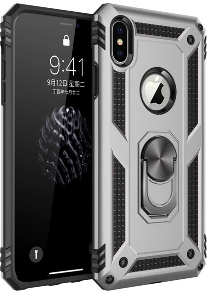 Apple iPhone X Kılıf Sofya Yüzüklü Silikon Kapak - Gümüş Glstd