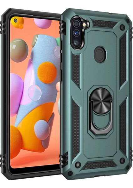 Samsung Galaxy A11 Kılıf Sofya Yüzüklü Silikon Kapak - Yeşil Glstd
