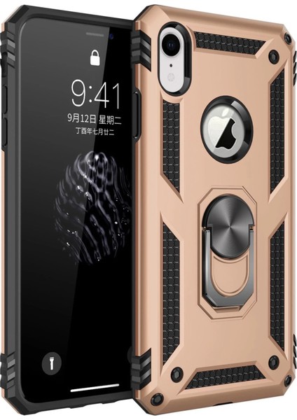 Apple iPhone Xr Kılıf Sofya Yüzüklü Silikon Kapak - Gold Glstd